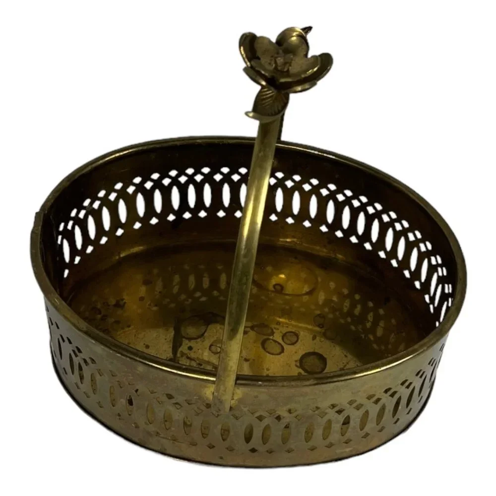 Brass Basket with Rose‎ Detail